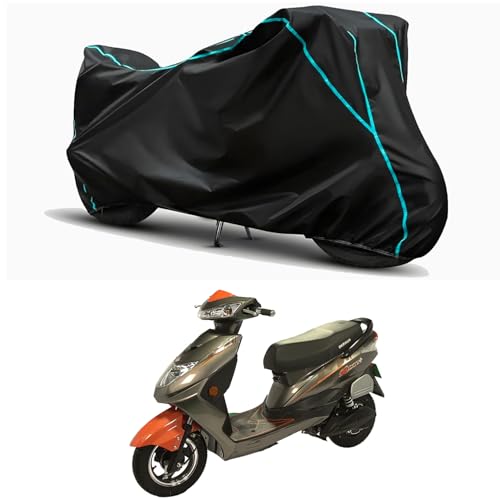 Image of Waterproof Bike Body Cover Compatible for | Okinawa Ridge 100 | Taffeta Fabric, Sky Piping Design, Bottom Elastic Fit | Dustproof, Sun UV & Rain Protection for All Weather.