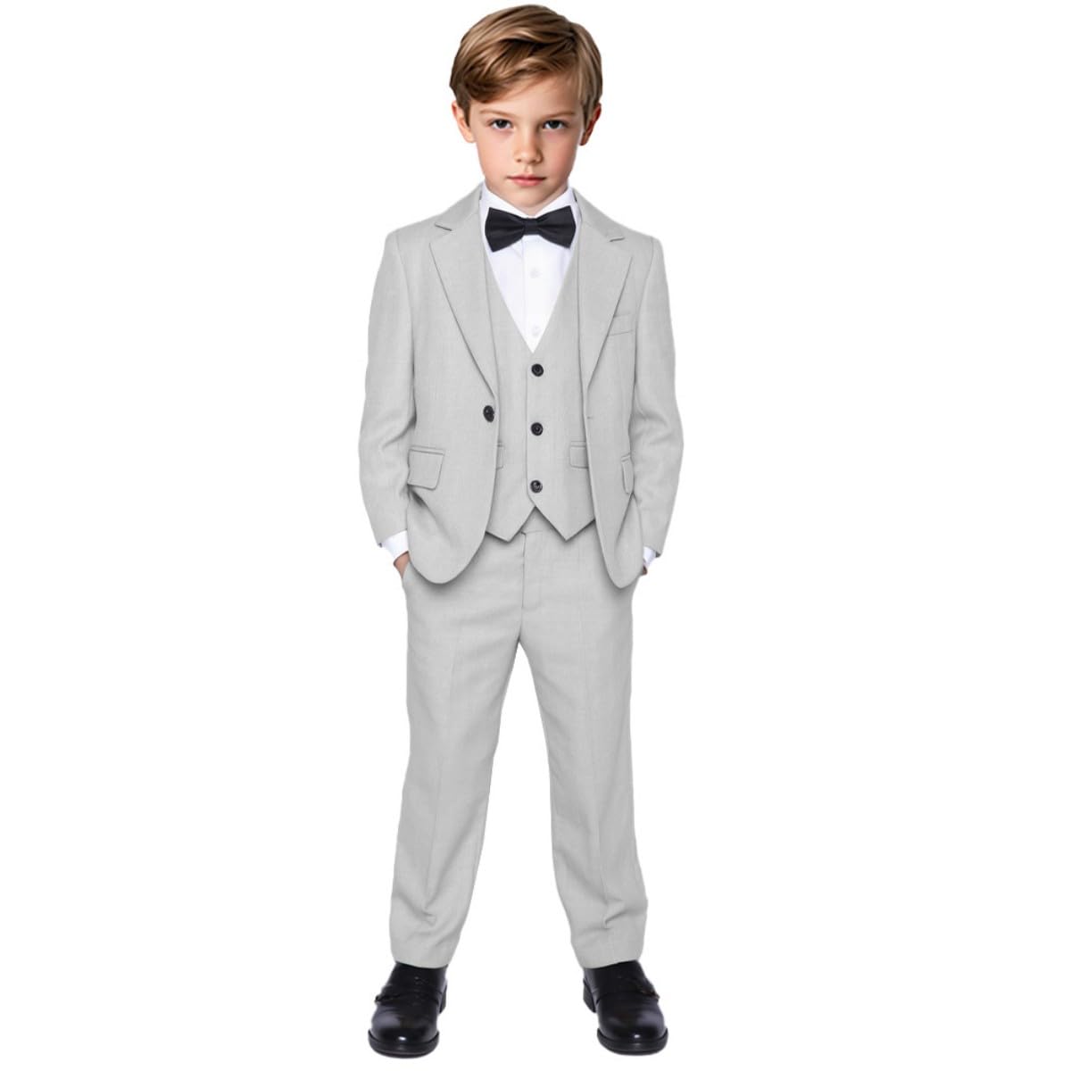 Jungen 3-teiliges Leinen-Smokinganzug für Jungen, Jacke, Weste, Hose für Kleinkinder, Teenager, Jungen, Kommunion, Hochzeitsanzug