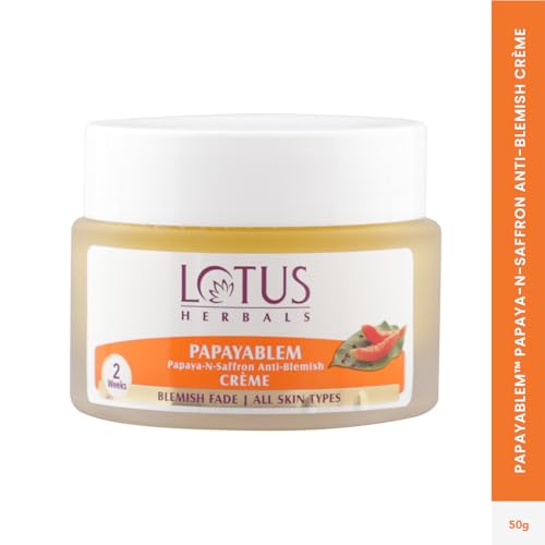 Image of Lotus Herbals Papayablem Papaya & Saffron Anti-Blemish Cream | For Dark Spots, Pigmentation & Uneven Skin Tone | 50g