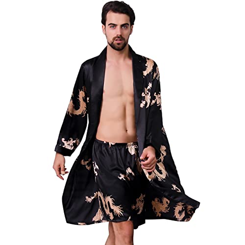 Robe kimono pour homme en soie avec short de bain imprimé été