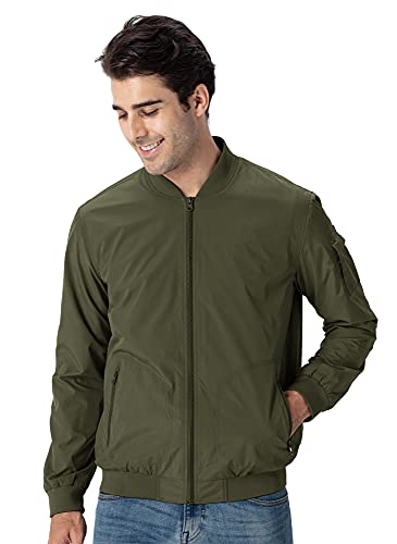 Ysento Men's Windproof Windbreaker Lightweight Casual Softshell Flight Bomber Running Jackets Army Green L #TOP2