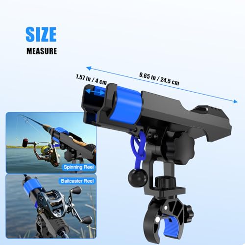 VEXPLO Fishing Rod Holder for Boat, Clamp on Fishing Pole Holders for Boats Fit Round Tube, Secure Fishing Gear Accessories with Protective Bungee Cords and Sliding Loop for Anglers Gift