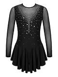 Agoky Kid Girls Shiny Figure Ice Skating Dress Long Sleeve Gymnastic Leotard Dress Roller Skater Bal