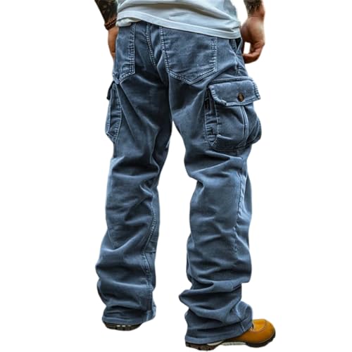Banana Bucket Men's Corduroy Cargo Pants - Elastic Waist Baggy Fit with 6 Pockets for Casual & Outdoor