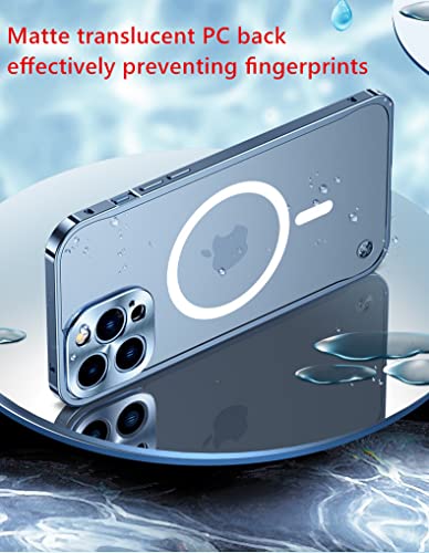 Magnetic Case For Iphone 14 Pro Max Case Compatible With Magsafe Metal Aluminum Alloy Bumper Matte Translucent Back Cover With Camera Lens Protector And Safety Lock (Blue) #TOP4