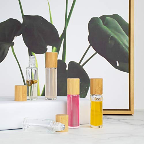 12Pcs 15Ml Glass Roll On Bottle With Bamboo Lid For Essential Oils, Creatiee Eco-Friendly Refillable Clear Perfume Sample Bottles With Stainless Steel Roller Ball - Portable & Practical #TOP4