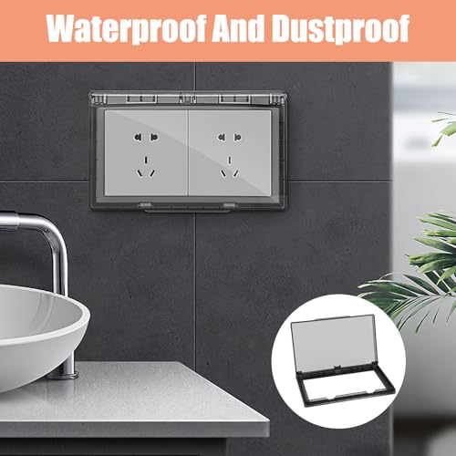 Schalter Abdeckung Steckdosenabdeckung, Typ 86 Ultradünne Selbstklebende Schutzabdeckung für Doppeldosen, Wasserdichte IP14 Flip Outlet Box für Badezimmer Küche Außenbereich(Schwarz)