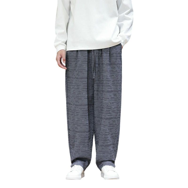 Pantalon en coton et lin ample jacquard rétro à cordon - 7