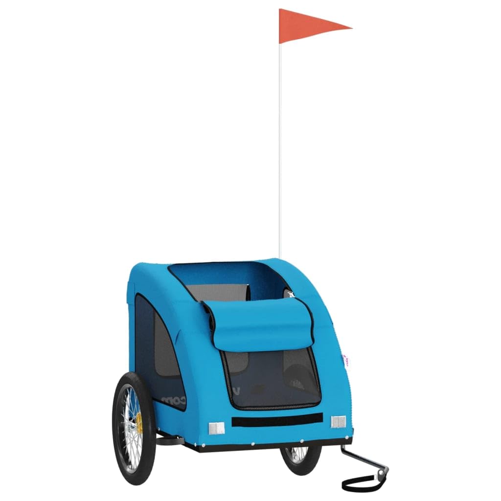 Fahrradanhänger Hunde Blau Oxford-Gewebe und Eisen robust faltbar mit Netz atmungsaktiv sicher für Outdoor Transport und Spaziergänge im Urlaub