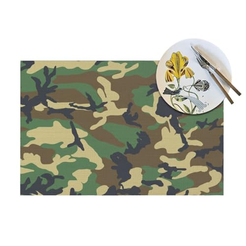 Sets de table lavables camouflage vert lot de 6 protège table intérieur - 5