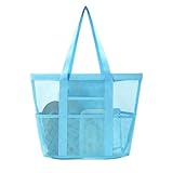 MUNKST Bolsa grande de malla para piscina, bolsa de viaje familiar esencial para vacaciones de verano (azul)