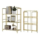 Crofy No Assembly Folding Bookshelf for Living Room, 3 Tier Gold Collapsible Book Shelf for Home Office, Portable Bookcase Storage Organizer