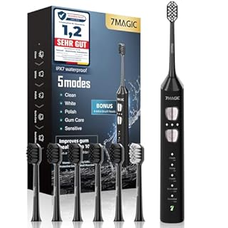 Spazzolino Elettrico, Spazzolini Elettrici, Spazzolino Sonico - 3 Intensità, 5 Modalità, 40000VPM, IPX7, Spazzolino Denti Elettrico Autonomia 180 Giorni e Timer, Spazzolino Elettrico Ultrasonica, Nero