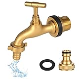 YHNDECO 1/2 Zoll Wasserhahn Garten, Wasserhahn Frostsicher mit Schlauchanschluss und Gewindeadapters 1/2 Zoll & 3/4 Zoll, Wasserhahn Aussen Messing für Garten Waschmaschine Regentonne Wasserhahn