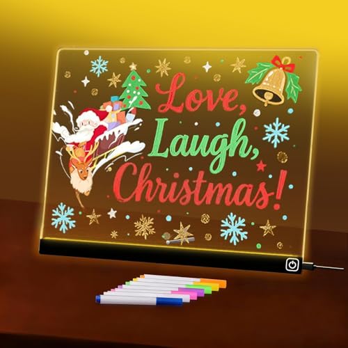 LED Note Board with Colors 11.8X9.4 Led Drawing Board Acrylic Dry Erase Board with Light for Kids 7 Colors Message Board Night Light with 7 Markers for Birthday Party Christmas Holiday Gift