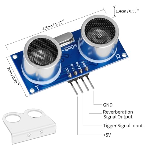 HC-SR04 Ultraschall-Sensor-Modul, 3–5 V, mit 4 Montagehalterungen, Abstandssensor + 2 x 20 cm 10P Stecker auf Buchse, Dupont-Kabel für Arduino R3 MEGA2560 Duemilanove Nano Robot XBee ZigBee ZigBee 8