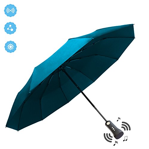 Preisvergleich Produktbild CYW Winddichter Reise-Regenschirm mit Bluetooth-Lautsprecher, automatisches Öffnen / Schließen, wasserdicht, UV-Schutz für den Außenbereich, Farbe: Hellblau