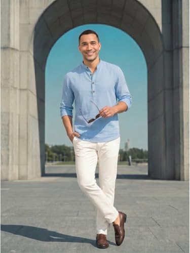 Image of DEELMO Men's Cotton Blend Solid Regular Fit Full Sleeve Short Kurta | Men's Trendy Short Kurta