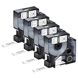 dymo label cassette 53713 💯Paquet: 4 x compatible avec dymo 18055 S0718300 A18055 Rhino tape 12mm 1/2'' tubes thermorétractables ruban ; Couleur : noir sur blanc, largeur : 12mm (1/2 pouce) ; Longueur : 1,5m (5 pieds) .