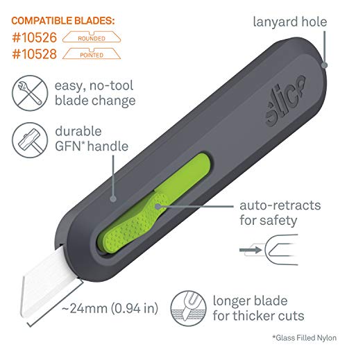Image of Slice Auto-Retractable Utility Knife, Heavy Duty Box Cutter, Safe Ceramic Blade Lasting 11x Longer Than Metal, 1 Pack