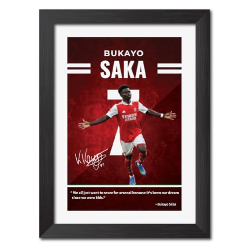 Image of TenorArts Bukayo Saka Quotes Poster Arsenal Laminated Photo Print Frame Painting with Matt Finish Black Texture (12 inches x 9inches)