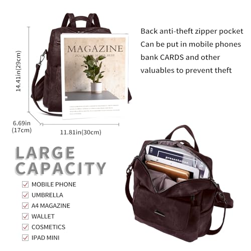 Image of Backpack Purse for Women, PU Leather Back pack Purse, Fashion Anti Theft Backpack, Multipurpose Lightweight Waterproof Shoulder Bag Handbag, Chocolate