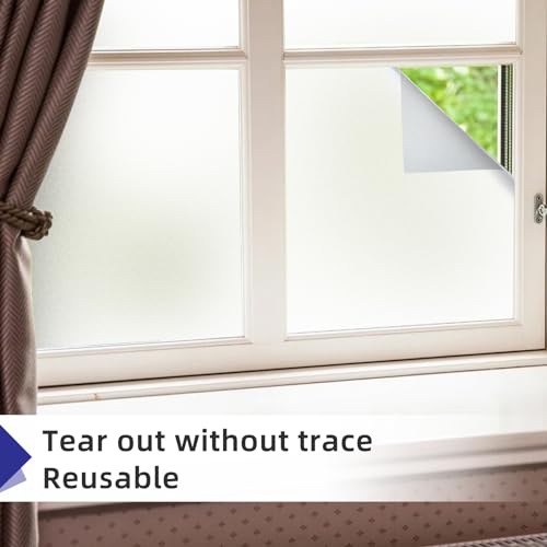 Frosted Glass Window Privacy Film, Static Cling Window Clings for Glass Windows, Non-Adhesive Window Film Decorative for Bathroom Home Office 17.5 Inch X 6.5 Feet