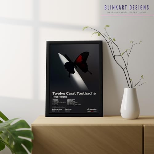 Image of BLINKART Post Malone- Twelve Carat Toothache Wall Photo Frames | Wall Art for Bedroom, Living Room, Studio or Office | Album Cover Print with Spotify Song Link QR Code | Gift for Fans - 8x12 In