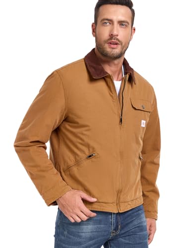 CARWORNIC Men's Winter Cotton Jacket Warm Quilted Padded Lined Cargo Work Jacket Regular Fit Casual Lapel Trucker Coat3