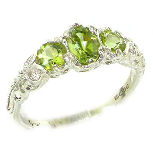 925 Sterling Silver Real Genuine Peridot Womens Trilogy Ring - Size 11 #TOP6