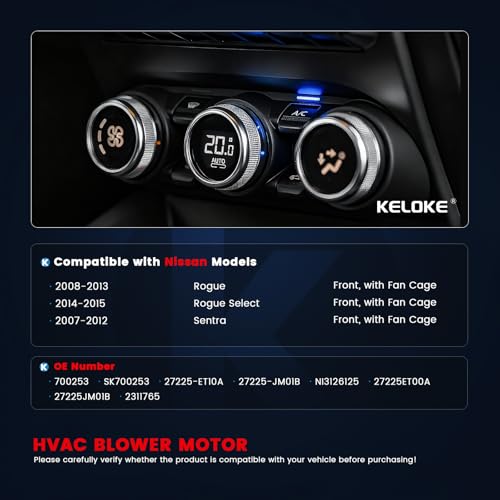 Image of KELOKE Front HVAC Heater Blower Motor Fan Compatible with Nissan Rogue 2008-2013, Rogue Select 2014-2015, Sentra 2007-2012, with Fan Cage, Replace# 700253 27225-JM01B