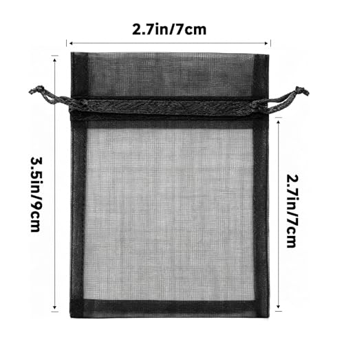 Image of Joycraft 50Pcs Organza Bags, 2.7 inchx3.5 inch Gift Favor Pouches, Black Breathable Tulle With Drawstring, Sheer Mesh for Wedding, Jewelry, Makeup, Candy