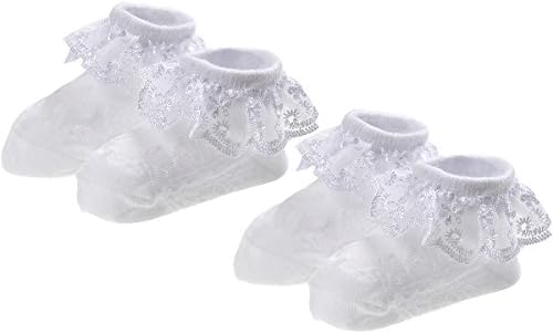 EPEIUS Baby Girl Ruffle Socks, Eyelet Frilly Lace Socks for Newborn Infant