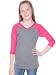 Kavio! Big Girls 7-16 Sheer Jersey Contrast V Neck Raglan 3/4 Sleeve Dark H.Gray/WaterMelon S