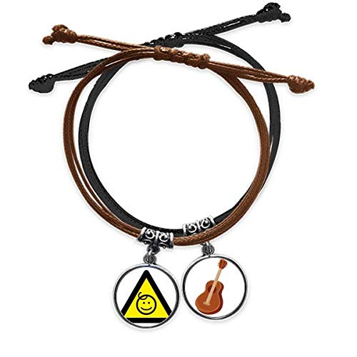 Cadena cuero guitarra pulsera ajustable con diseño de triángulo negro