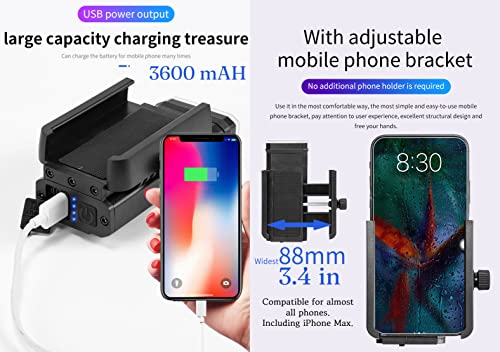 Tmelam Usb Rechargeable Power Bank And Phone Holder Bike Light Set Front And Rear, Led Aluminum Bicycle Headlight, Cycling Front Rear Lamp, Waterproof, Led 1600 Lm, 3600Mah (1 Front Pb&Ph 2 Rear) #TOP1