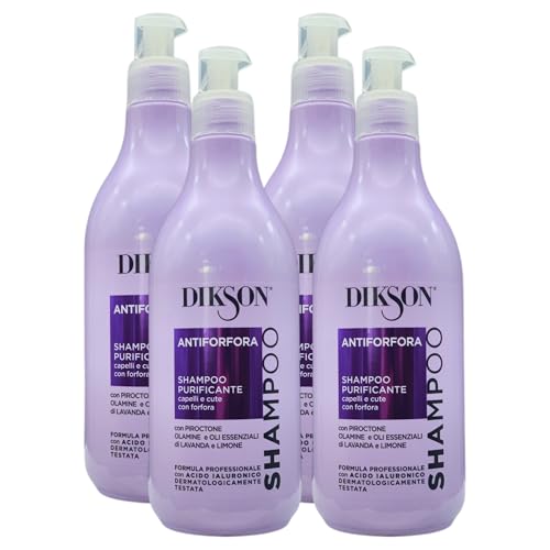Shampoo ANTIFORFORA Purificante, Per Capelli e Cute Con Forfora. Con Piroctone Olamine e Oli Essenziali Di Lavanda e Limone. Con Tappo Dosatore 500ml (4 Flaconi)
