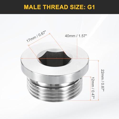 Tapón G1 acero inoxidable 304 cabeza hexagonal macho con junta para tuberías pack de 2 3