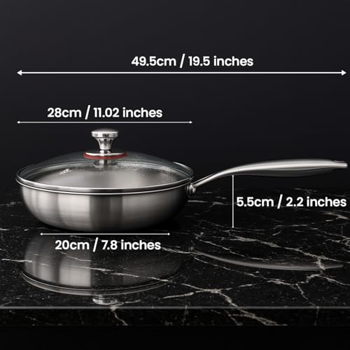 Titanium Hammered Pan Pro with Lid, PFAS/PFOA/PTFE-Free Non stick Titanium Frying Pan, Dishwasher & Oven Safe, Scratch Resistant, 12 Inches Even Heating Titanium skillet, Compatible With All Cooktops by XTBSE - Used condition - Image 8