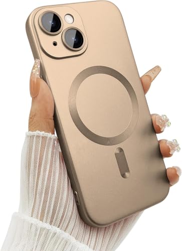 Image of DIZORO Magnetic Case for iPhone 13 / iPhone 14 Cover [Compatible with MagSafe][Built-in Camera Lens Protector] Slim Soft Silicone Bumper Shockproof Metallic Luster Back Cover Phone Cases (Desert)