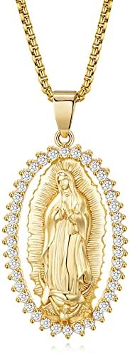 18K Gold Plated Virgin Mary Necklace Virgen De Guadalupe Necklace Mother Mary Necklace Our Lady of Guadalupe Necklace/Saint Jude Necklace,San Judas Tadeo Pendant Necklace Amulet Pendant for Women