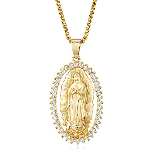 18K Gold Plated Virgin Mary Necklace - Virgen De Guadalupe & Mother Mary Pendant Amulet for Women Jewelry Gift