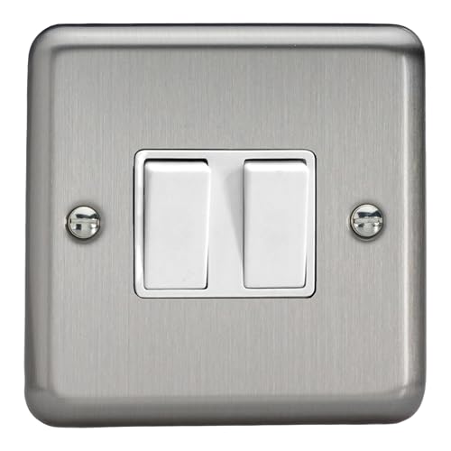 Image of Varilight Double Rocker Light Switch 2-Way - Value Matt Chrome With White Rockers, XS2W