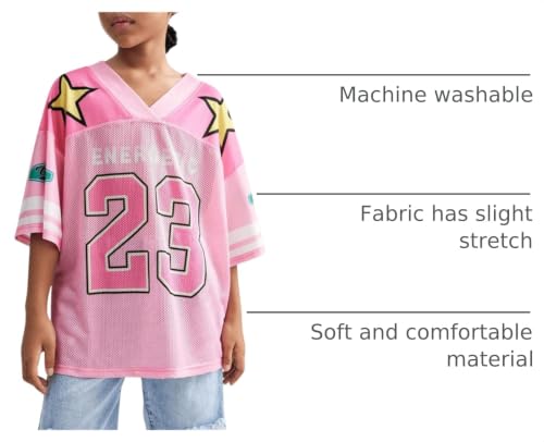 Image of Floerns Girl's Jersey Shirt Printed Oversized Short Sleeve Mesh Tee Shirts V Neck Sport Jersey Shirts