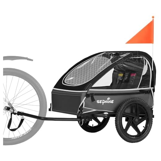 Sepnine Kids Bike Trailer, Suitable for 1 Kid, 12+ Months, Quick Attach to Bike, Foldable, with Seat Belt Harness and Storage Bags Black