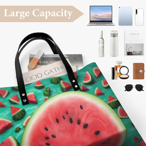 Sac à main en cuir blanc motif pastèque - Cabas de luxe graphique 39x39cm - 4