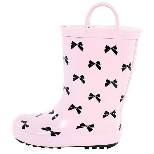 Hudson Baby Girls Rain Boots, Pink Black Bow, 10 Toddler