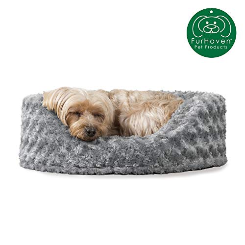Furhaven Pet Dog Bed | Round Oval Cuddler Ultra Plush Faux Fur Nest