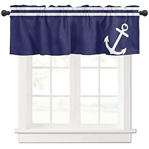 Meet 1998 Valance Curtains For Kitchen Windows Stripe Nautical Anchor Window Valances Navy Blue Window Treatment Rod Pocket Valance For Bedroom Bathroom Laundry Room 54X18 Inch, 1 Panel #TOP4