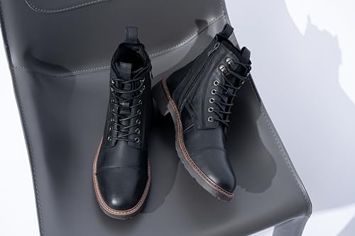 Vostey Mens Boots Leather Casual Boots for Men Zipper Fashion Men's Chukka Boots(BMY8210 Black 08) by Vostey - Used condition - Image 9